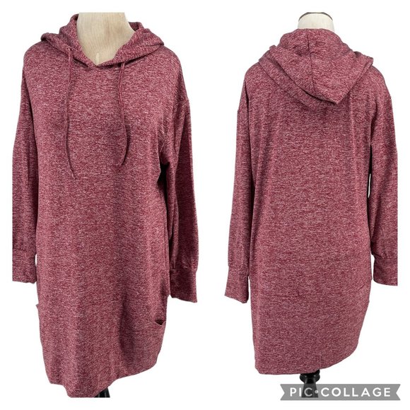 Vessos Plus Size Stretch Hoodie XXL Long Tunic Length Pocket Fleece Sweatshirt - Picture 4 of 10